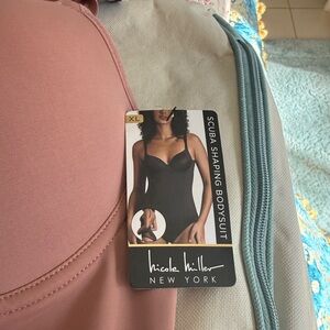 Beige Scuba Shaping Bodysuit One-Piece- Nicole Miller - XL new